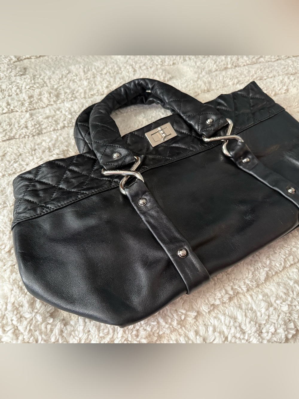 Source Unknown Black Quilted Leather Tote Bag